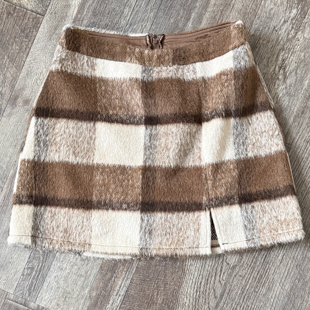 Francescas Brown and Cream Plaid Mini Skirt